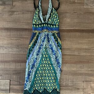 Angie Vibrant Blue and Green Maxi Dress